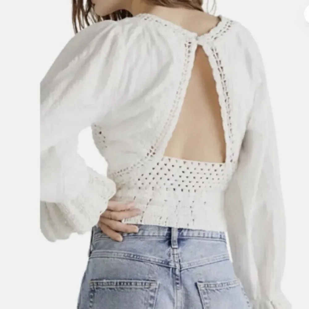 FREE PEOPLE Megan Crochet Ivory Top Boho Peasant Festival small